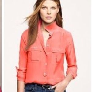J Crew Coral 100% Silk Long Sleeve Top